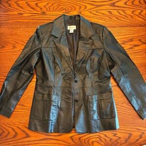 90s Newport News Black Genuine Leather Women's Jacket Grunge Biker Size 12